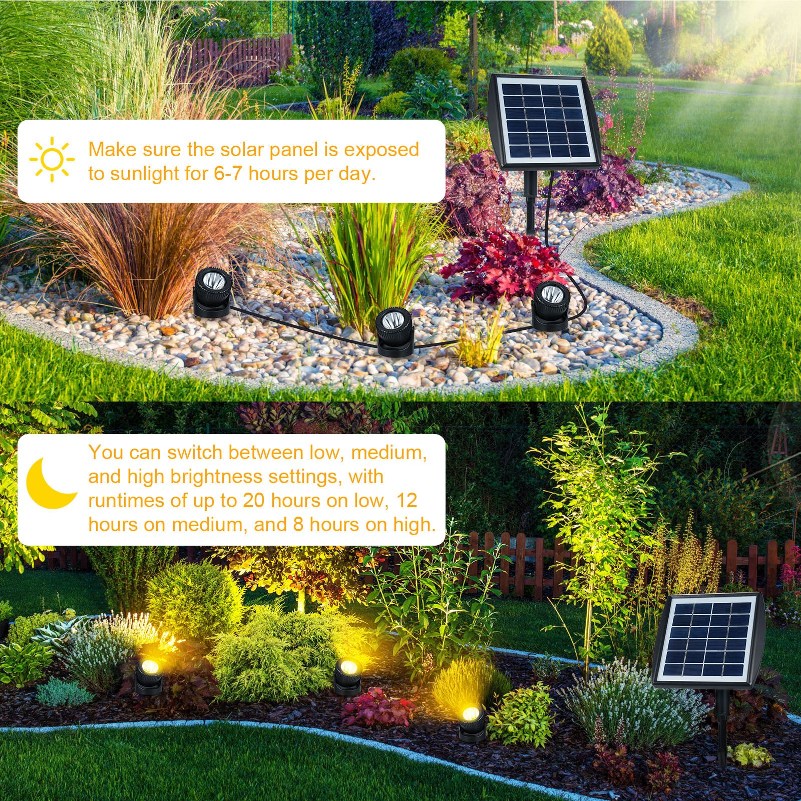 Three Heads Solar Pond Light Underwater Spotlights Waterproof Outdoor view 5