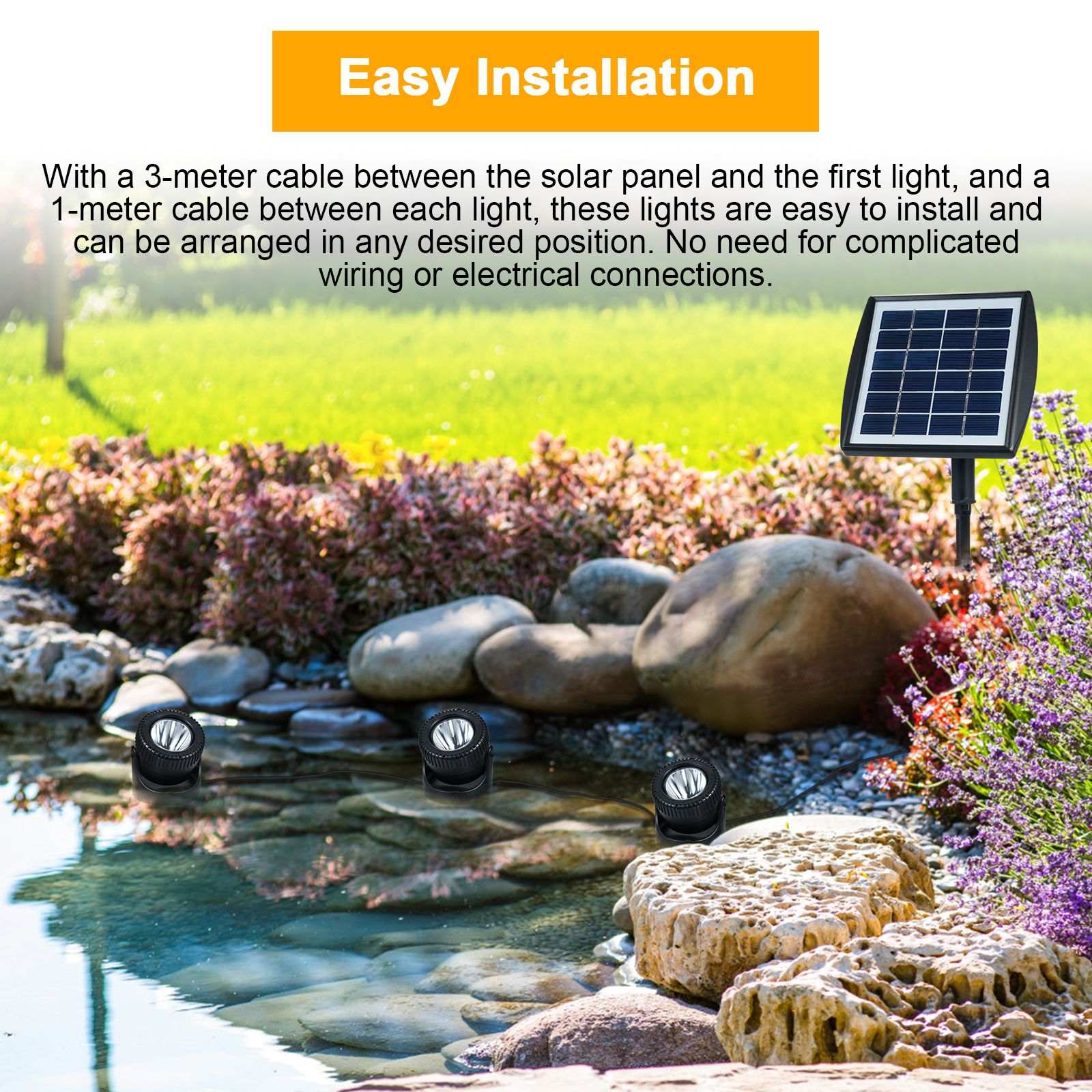 Three Heads Solar Pond Light Underwater Spotlights Waterproof Outdoor view 7