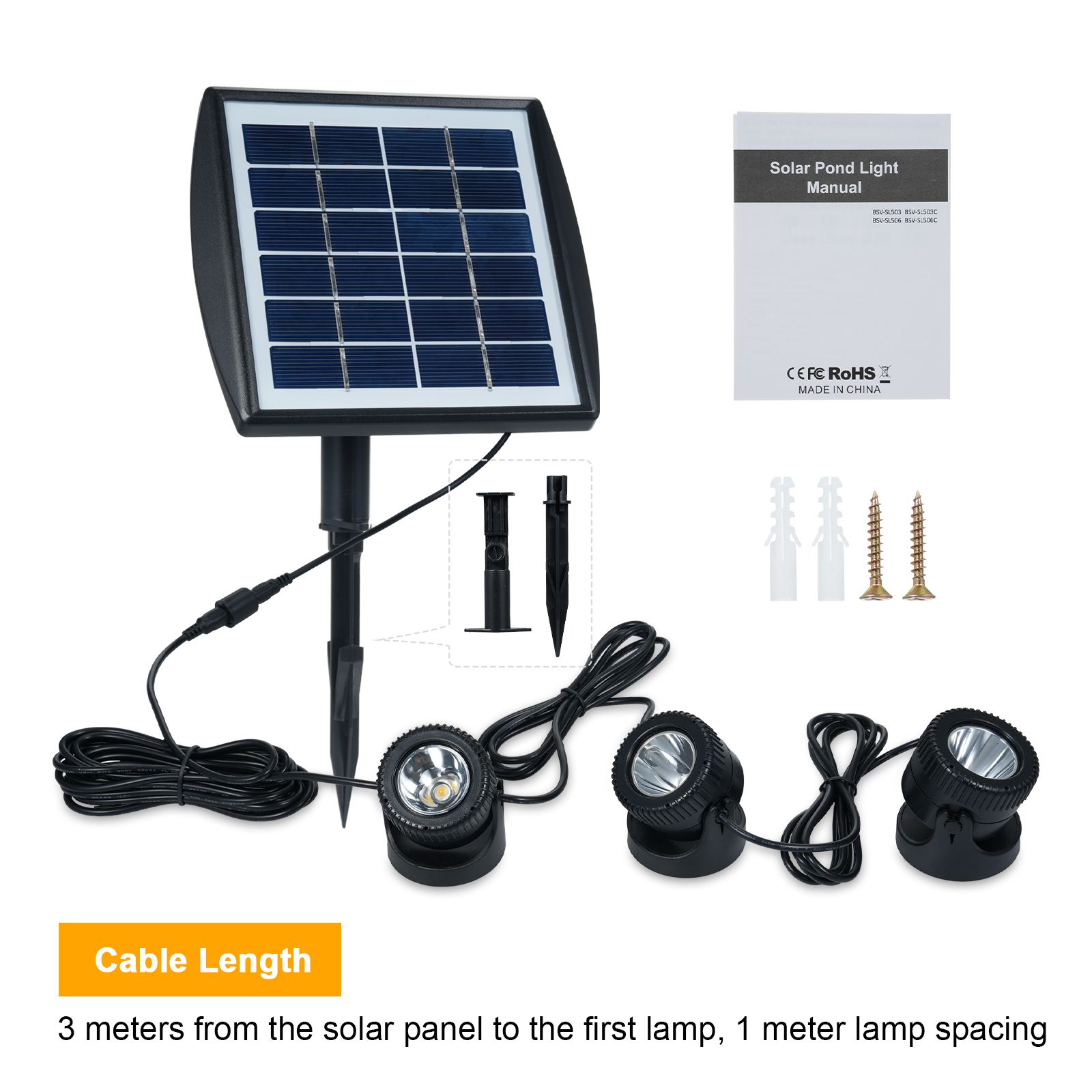 Three Heads Solar Pond Light Underwater Spotlights Waterproof Outdoor view 8