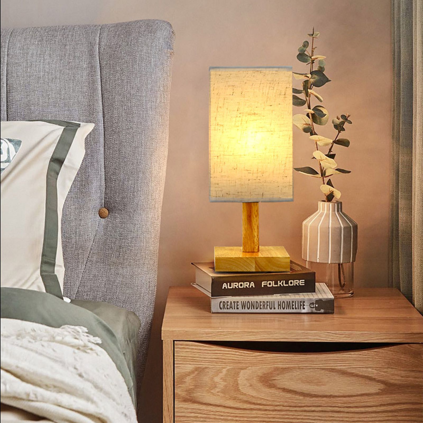 Retro Bedroom Table Lamp Natural Wood Bedside Lamp Decorative Night Light view 6