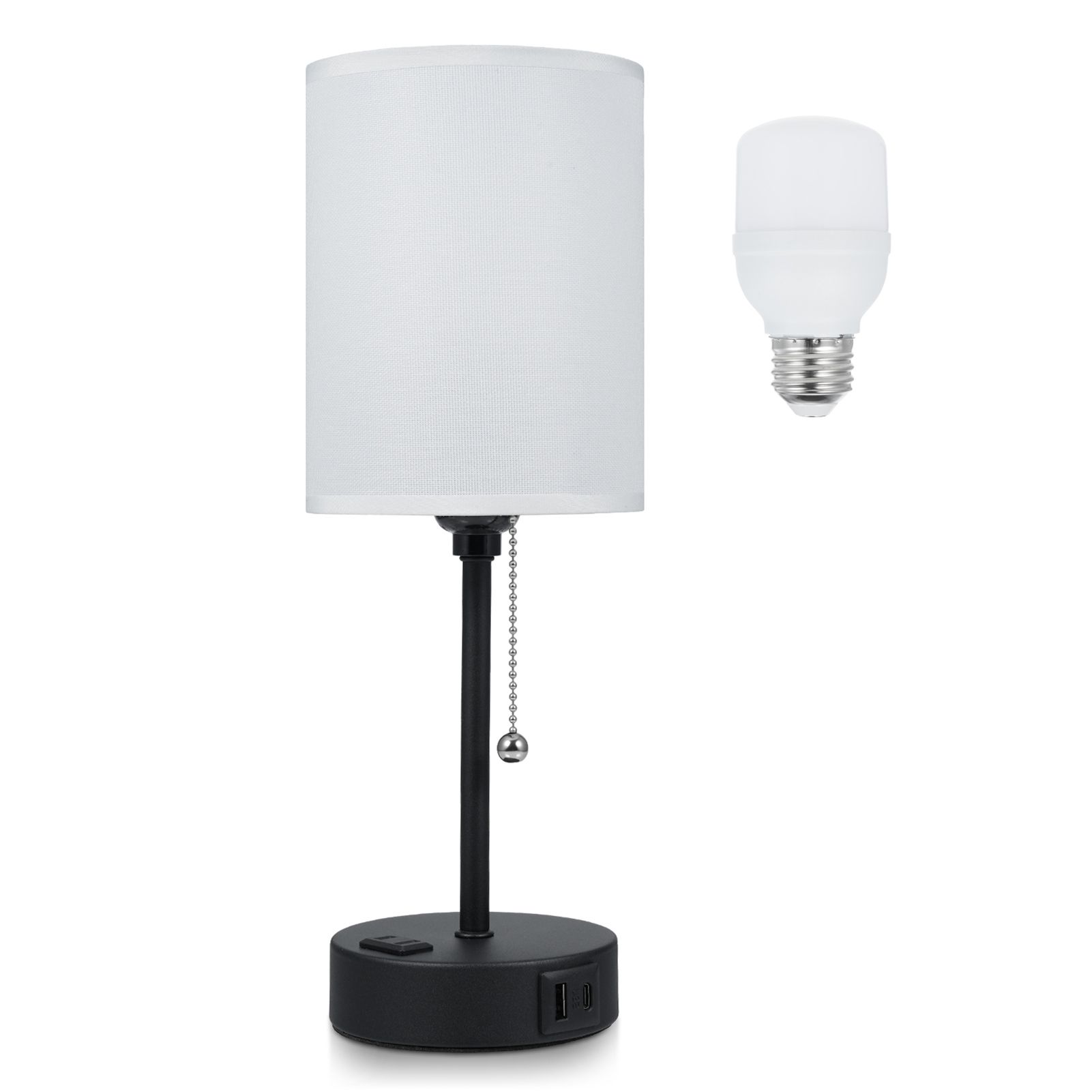 Fabric Bedside Table Lamp Bedroom Nightstand Lamp with LED Bulb 3 Color