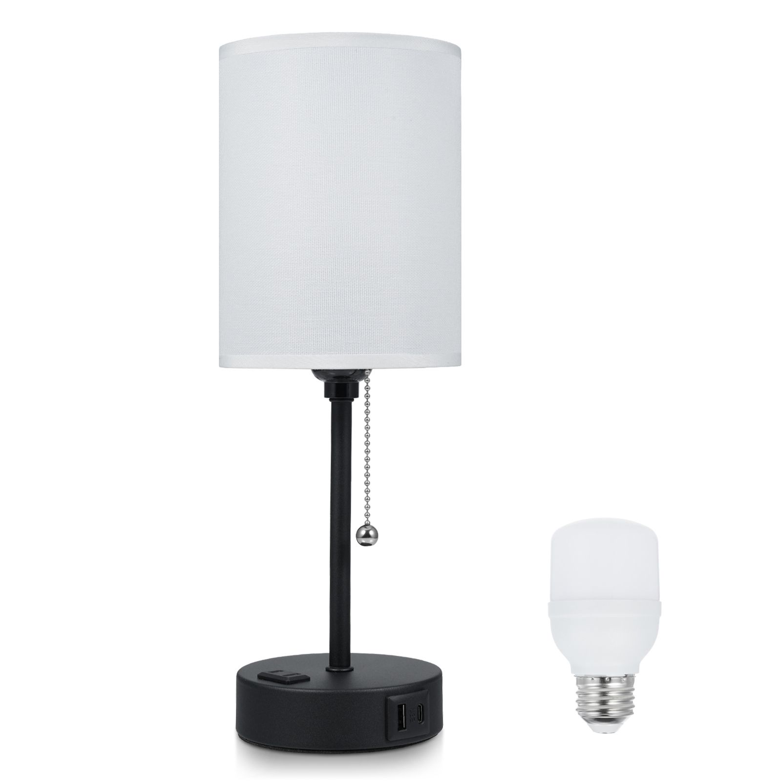 Fabric Bedside Table Lamp Bedroom Nightstand Lamp with LED Bulb 3 Color view 4