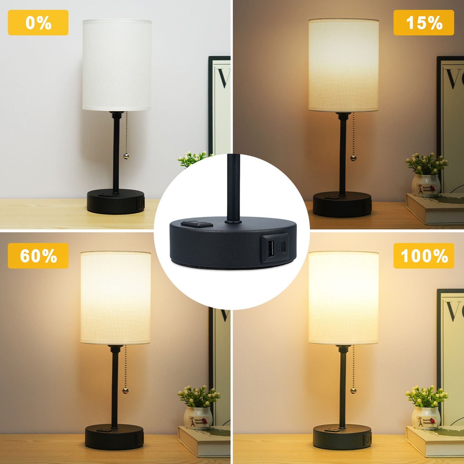 Fabric Bedside Table Lamp Bedroom Nightstand Lamp with LED Bulb 3 Color view 6