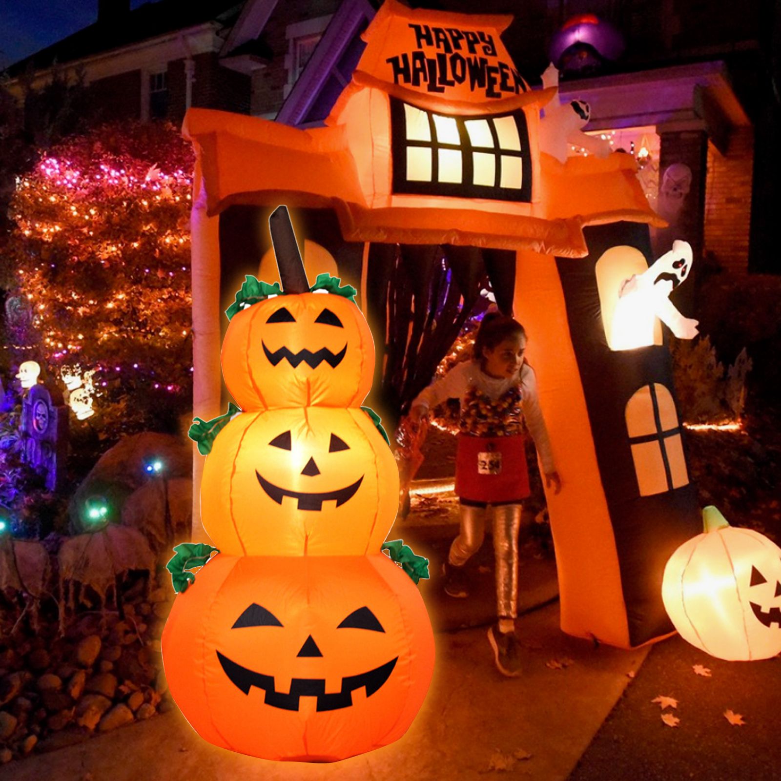 3.9FT Halloween Inflatables Pumpkin Outdoor Decorations LEDs Blow Up view 8