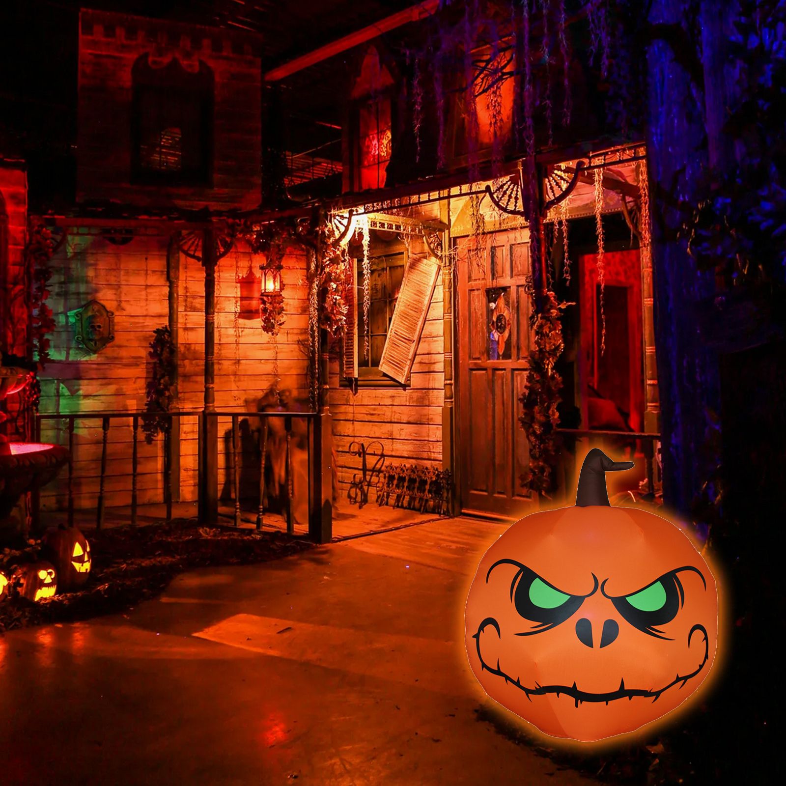 3.9FT Halloween Inflatable Pumpkin LEDs Blow Up Green-eyed Pumpkin Inflatables view 10