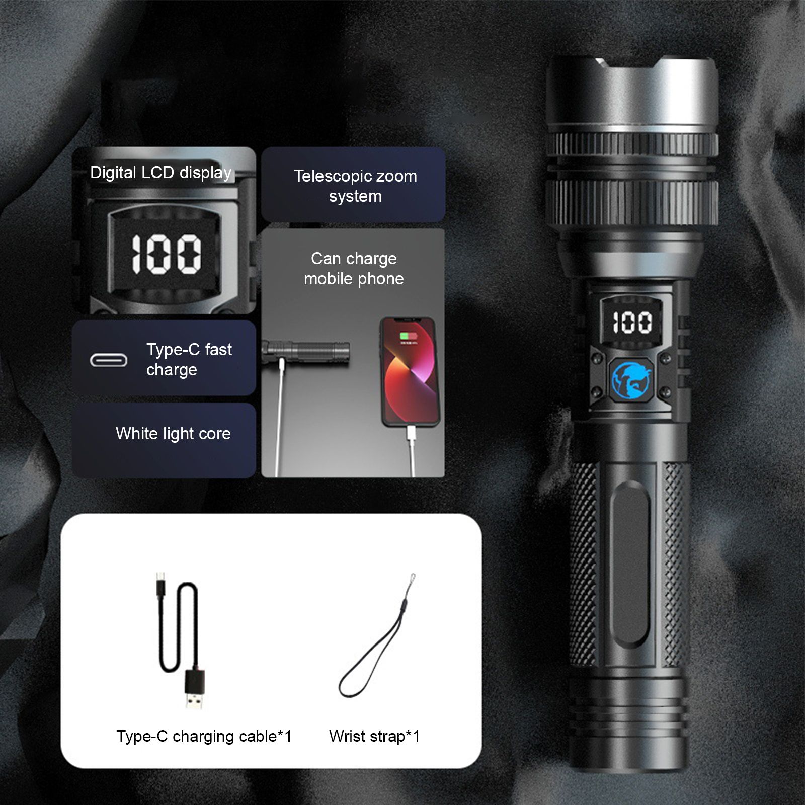 Outdoor Waterproof Handheld Flashlight Super Bright Flash Light Adjustable view 7