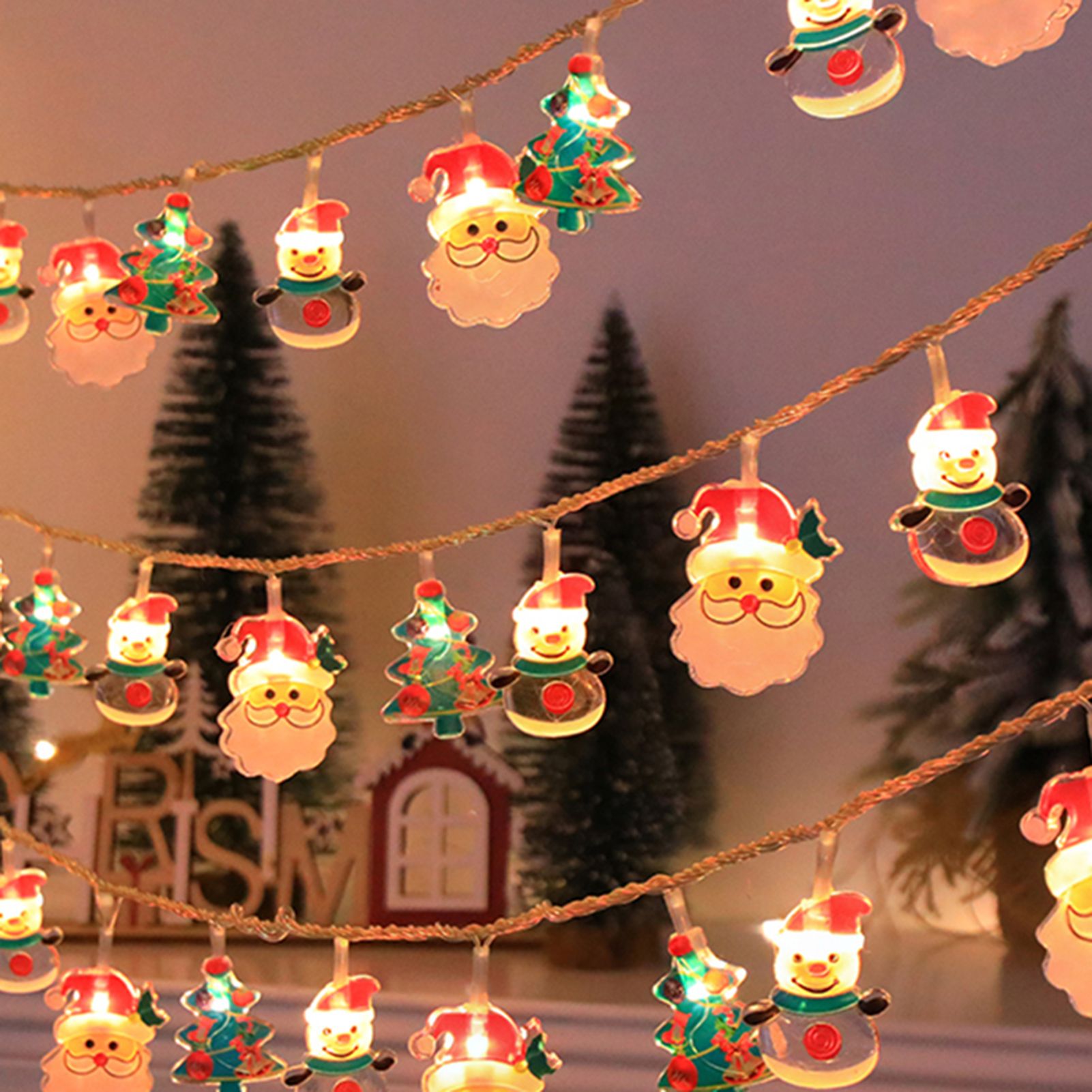 Christmas Light Strings Snowman Santa Christmas Tree Ornaments Festive Window — image 1
