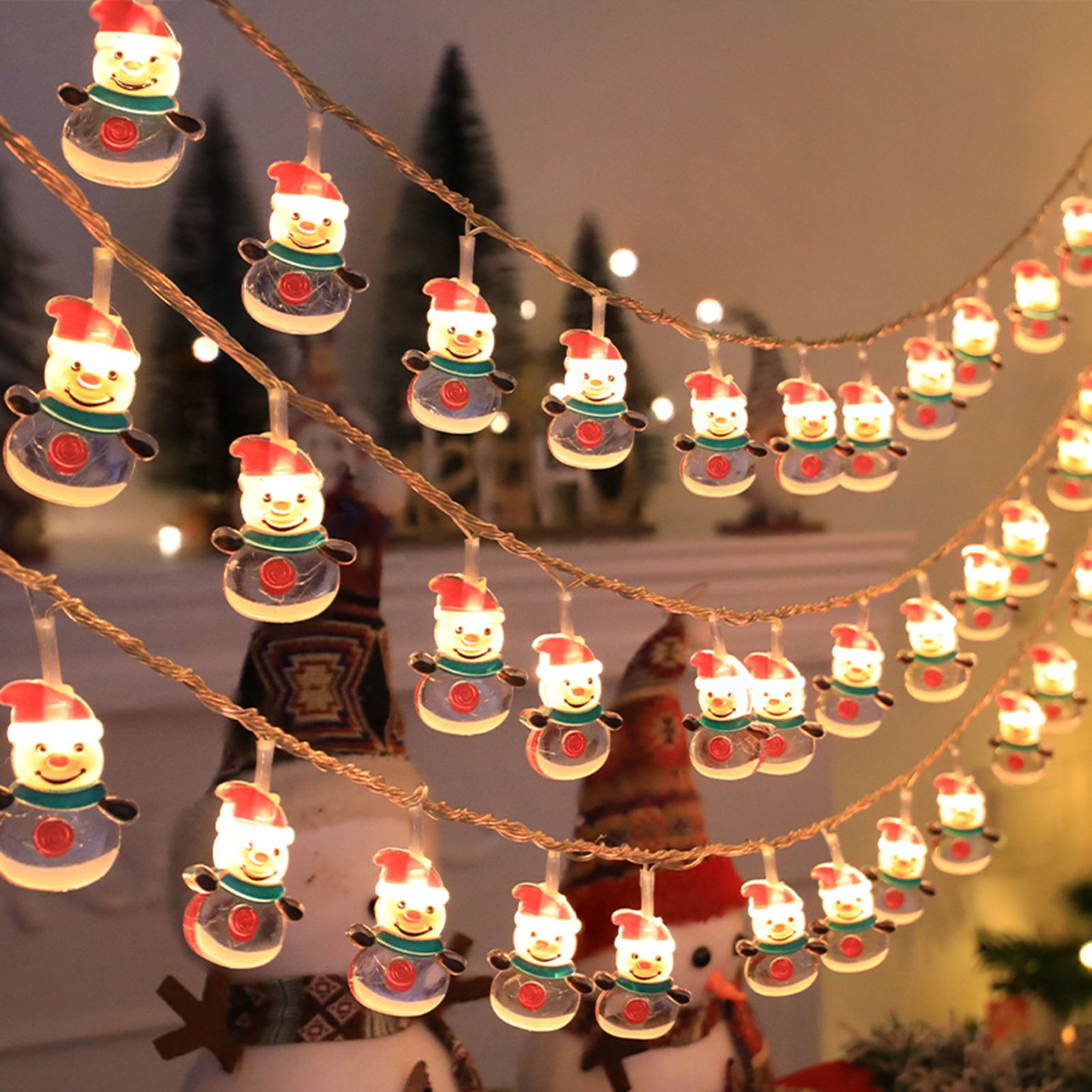 Christmas Light Strings Snowman Santa Christmas Tree Ornaments Festive Window view 8
