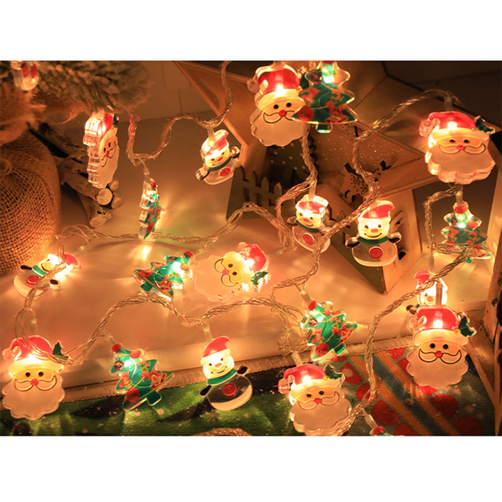 Christmas Light Strings Snowman Santa Christmas Tree Ornaments Festive Window view 2