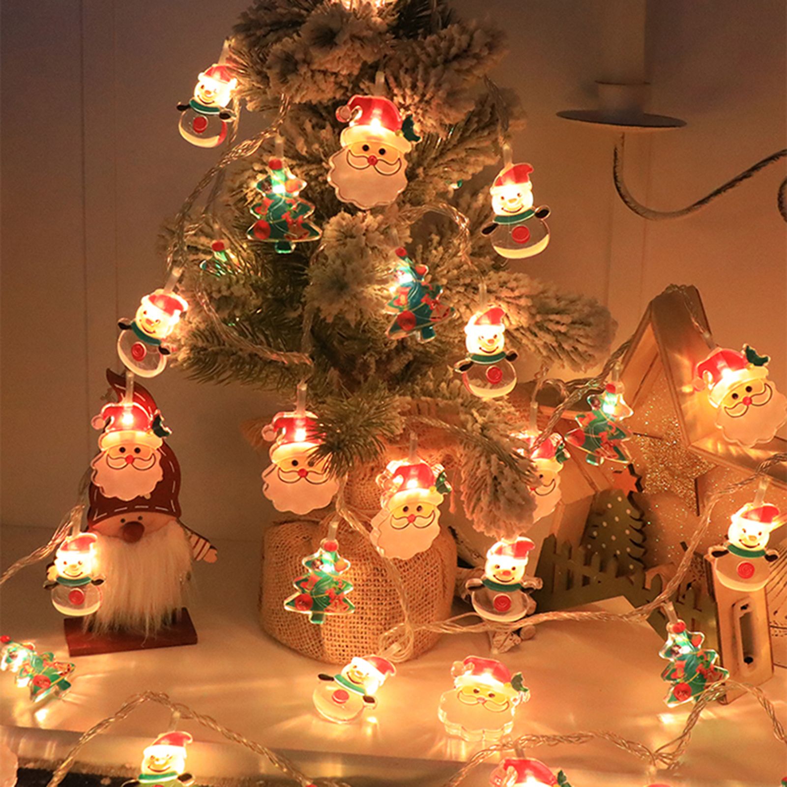 Christmas Light Strings Snowman Santa Christmas Tree Ornaments Festive Window view 5