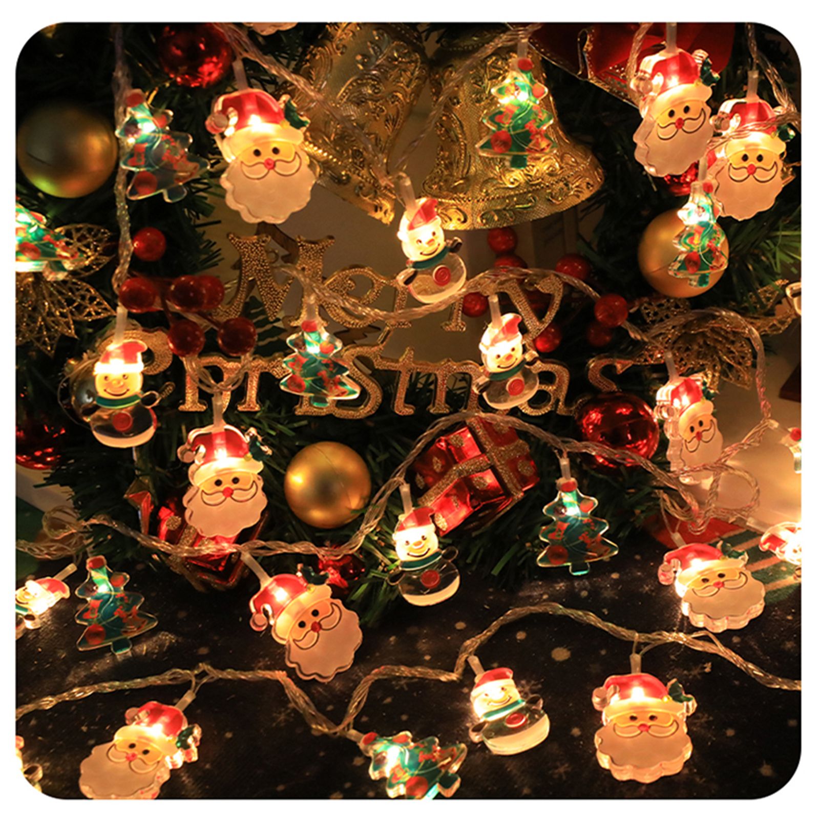 Christmas Light Strings Snowman Santa Christmas Tree Ornaments Festive Window view 7