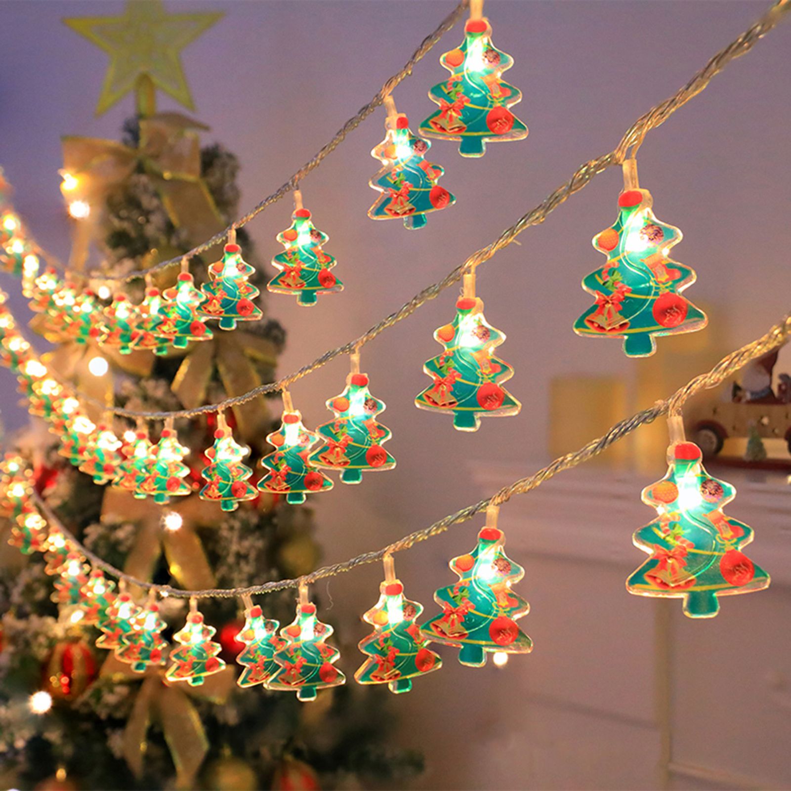 Christmas Light Strings Snowman Santa Christmas Tree Ornaments Festive Window view 2