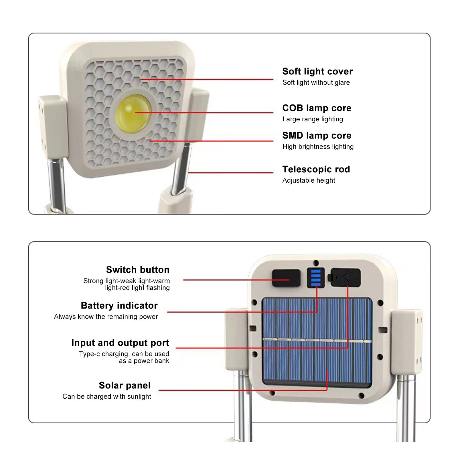 Solar Work Light Outdoor Tent Light Portable Portable USB Rechargeable view 8