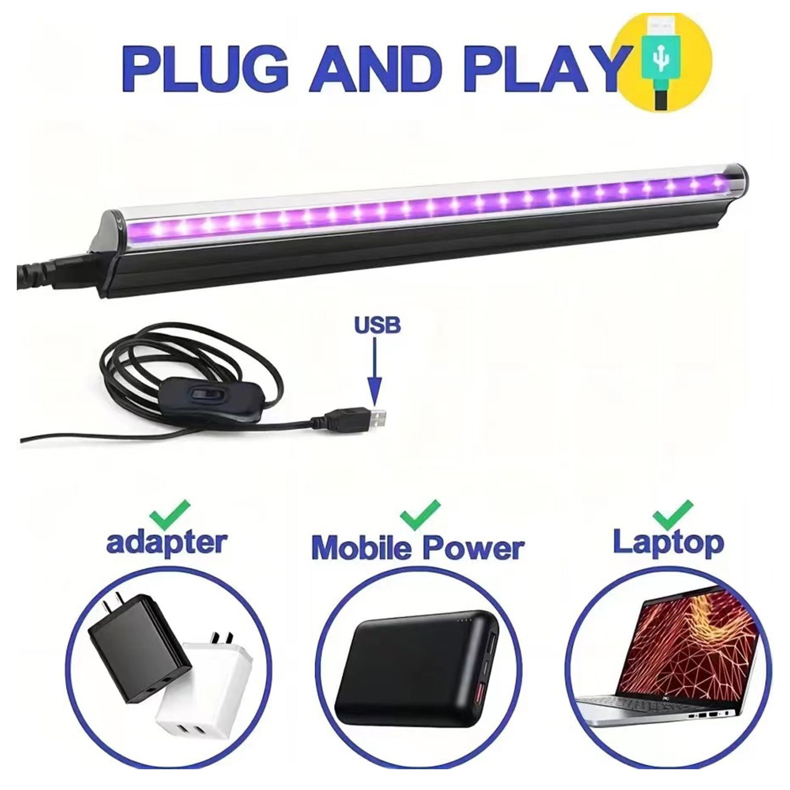 2 Packs LED UV Blacklight UV Lamp Bar Stage Blacklight Tube Portable UV Light view 5