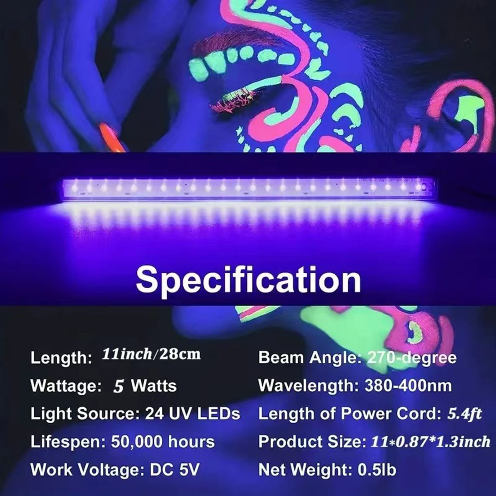 2 Packs LED UV Blacklight UV Lamp Bar Stage Blacklight Tube Portable UV Light view 8