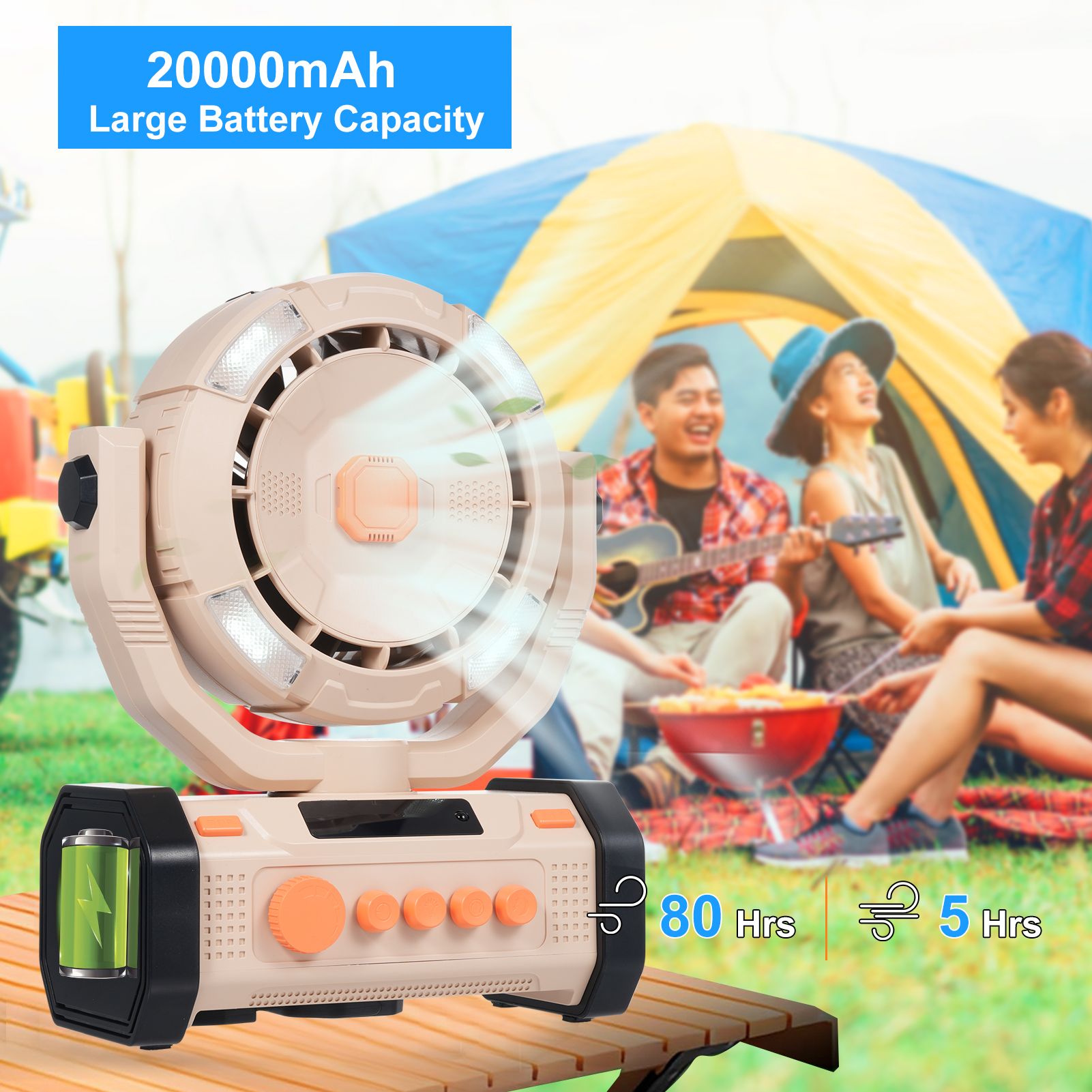 Outdoor Camping Fan with LED Lights view 8
