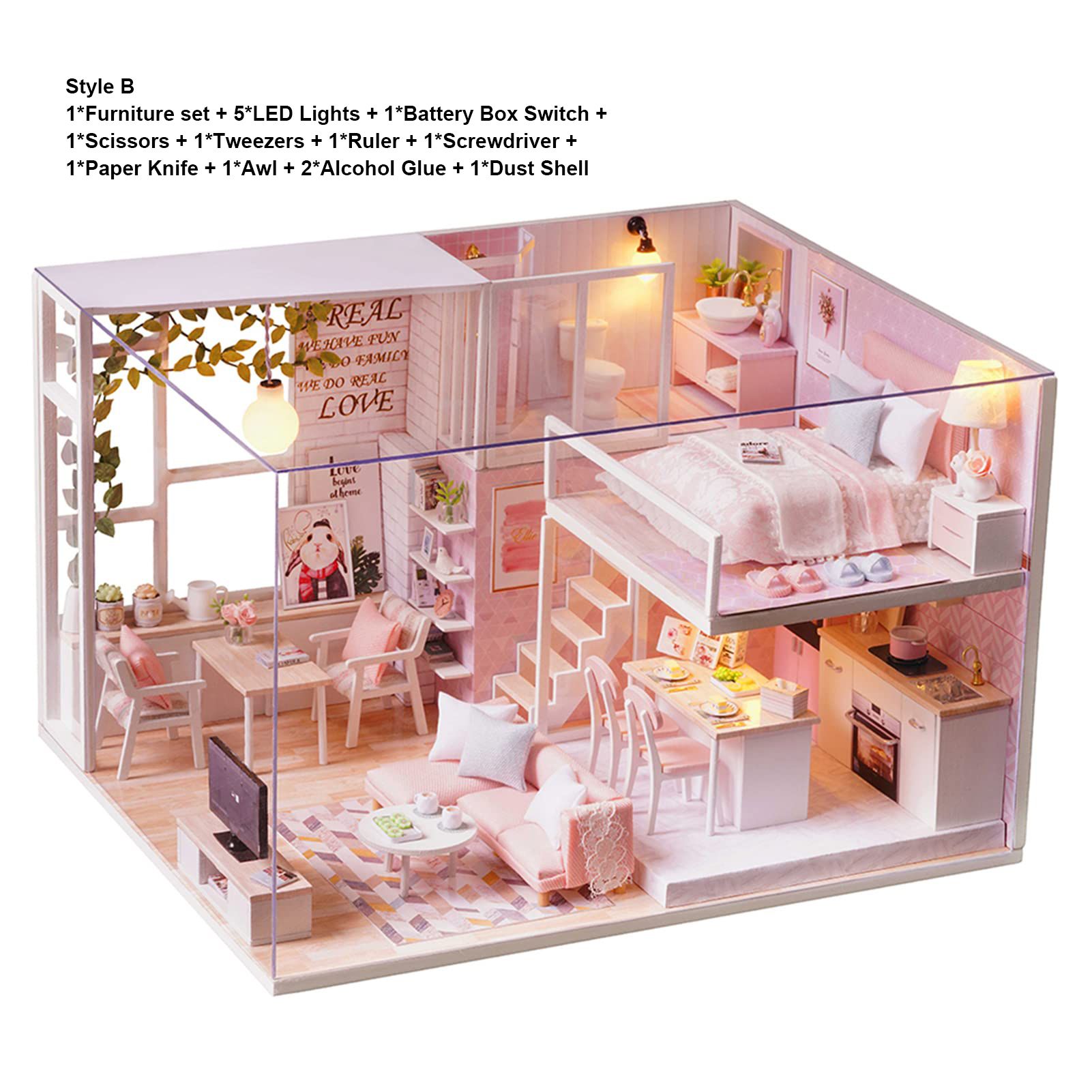 DIY Miniature Dollhouse Kit Wooden Hand-assembled Toy Set Tiny House Model view 3
