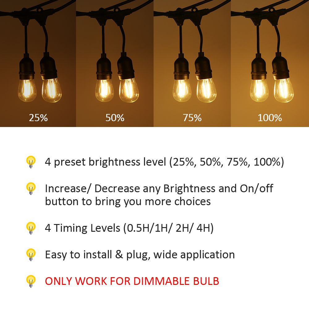 Tomshine Outdoor String Lights Dimmer with Wirelss Remote Control Max Power