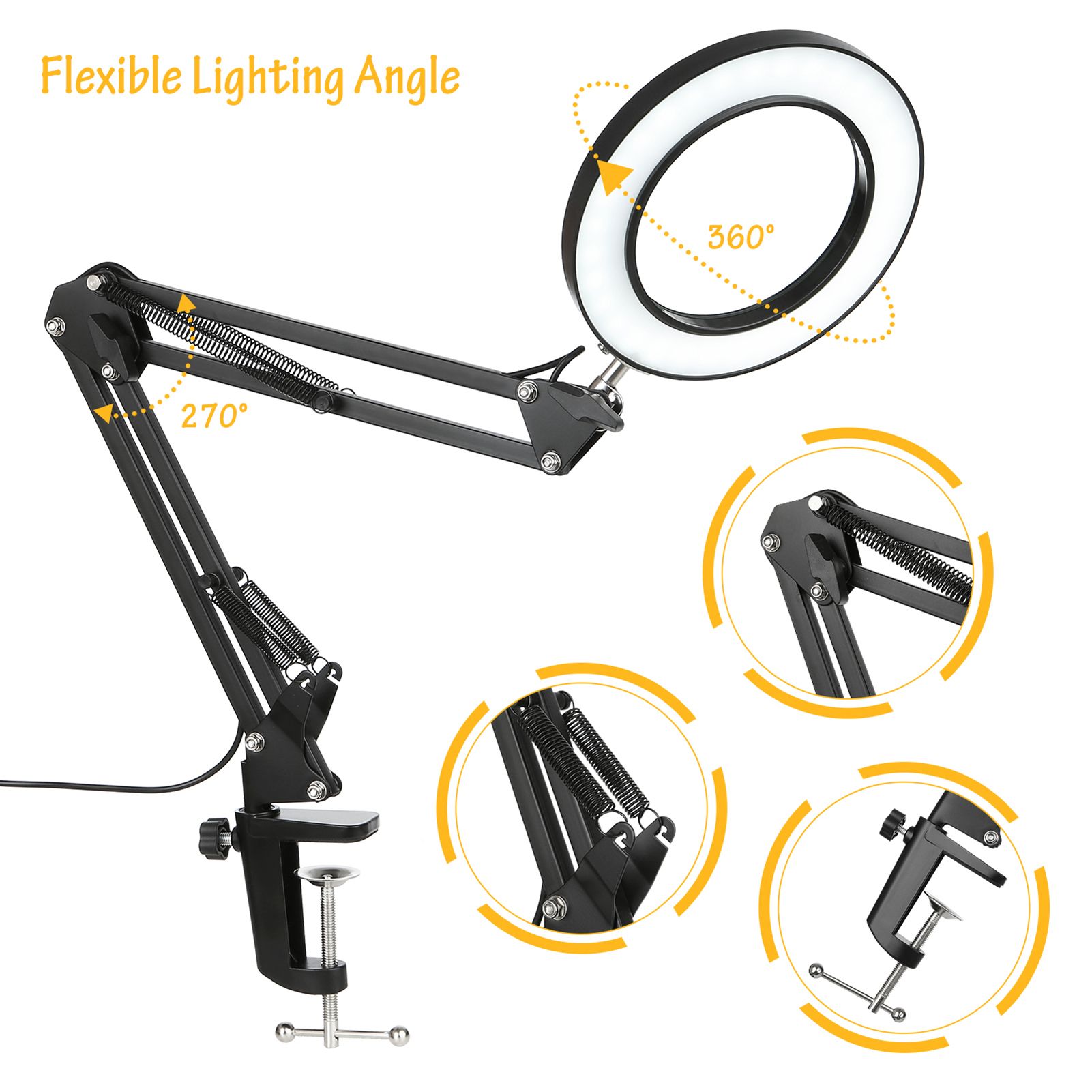 Tomshine Flexible Clamp-on Table Lamp Swing Arm Dimmable LEDs Desk Light 3