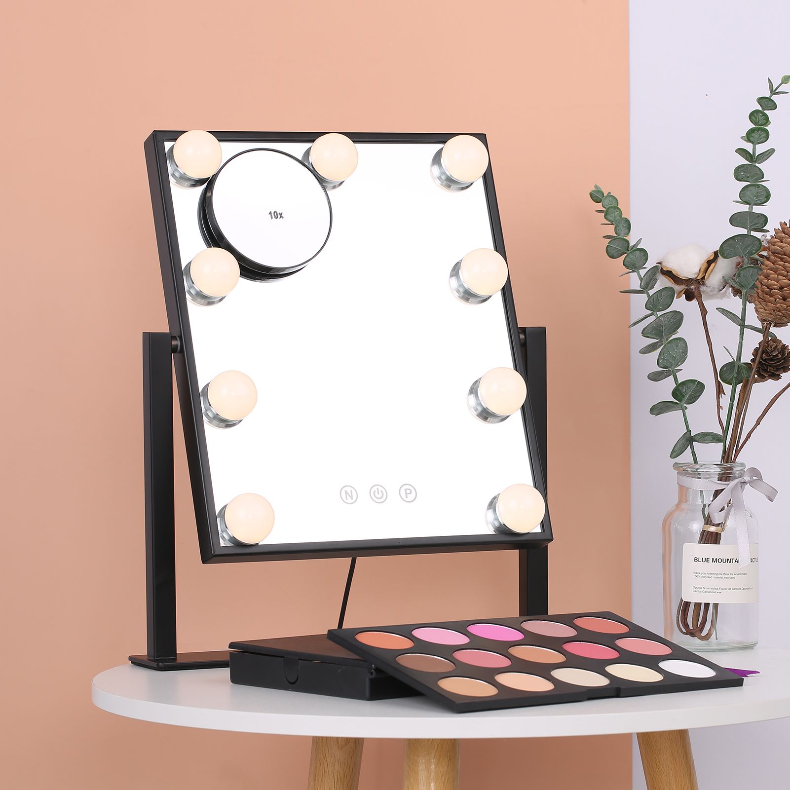 Vanity Makeup Mirror with 9 Light Bulbs Touching Control 3 Color Lighting view 5