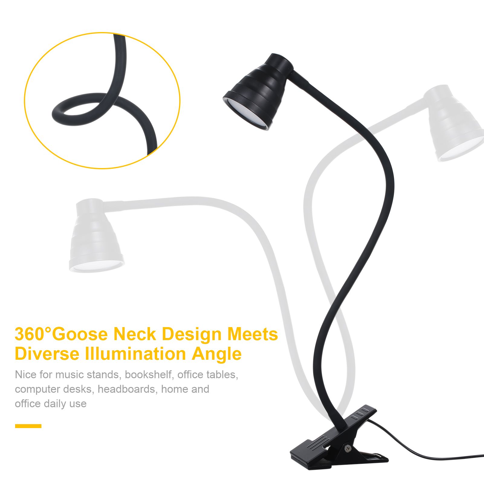 Tomshine 5W 24LEDs Table Desk Lamp Reading Beside Light Clamp CLip Lighting