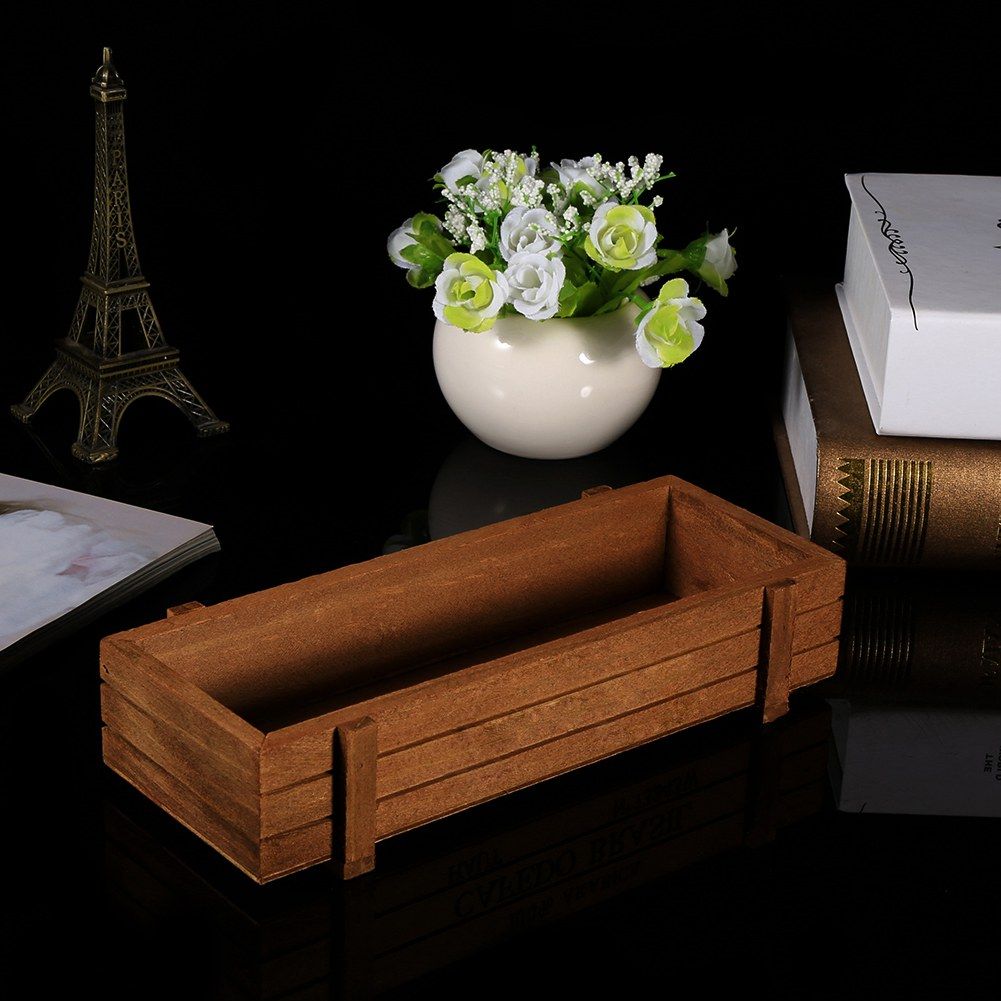 Indoor/Outdoor Wooden Herb Flower Succulent Planter Box Home Garden Rectangle view 5