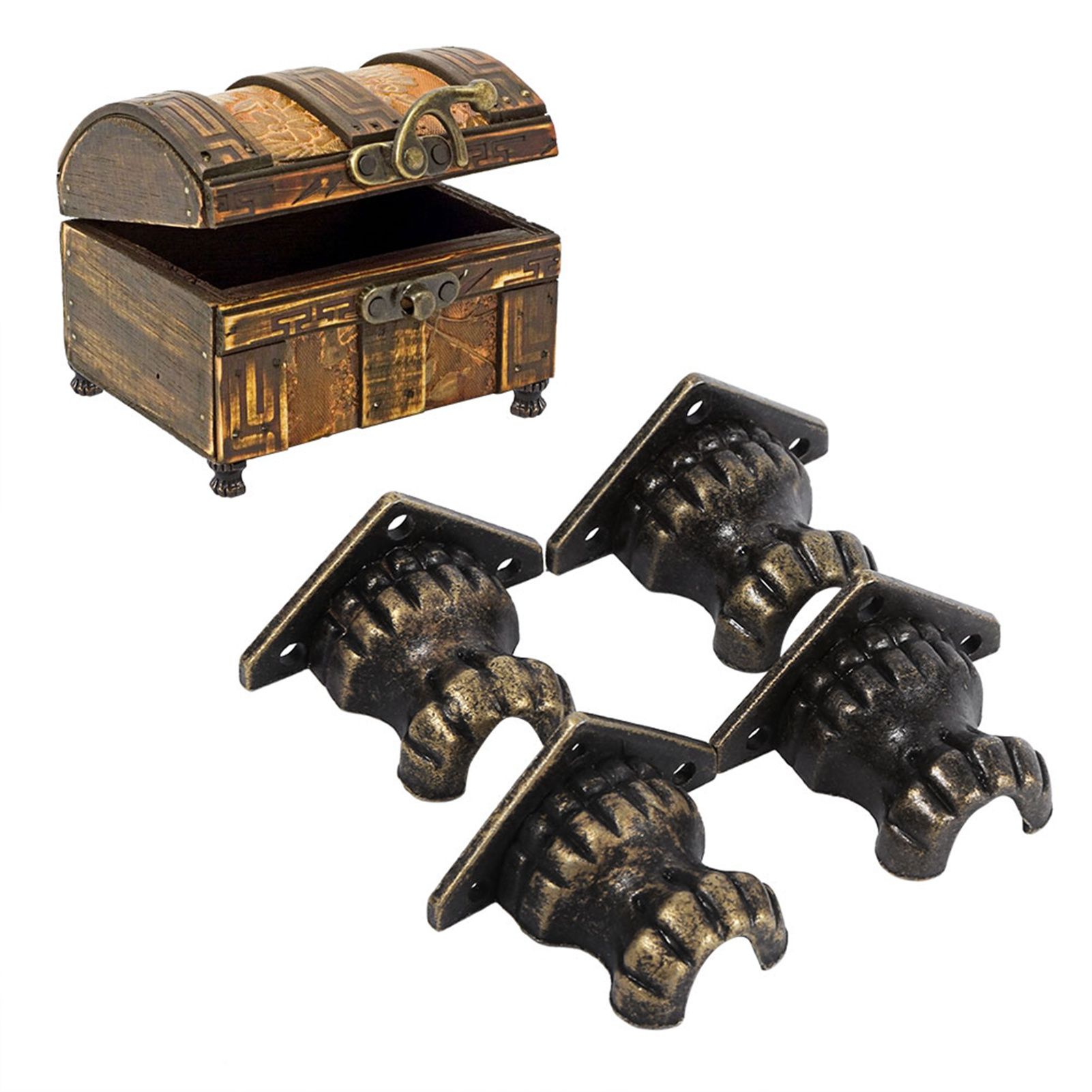 4pcs Antique Brass Jewelry Chest Wood Box Decorative Feet Leg Corner Protector view 12