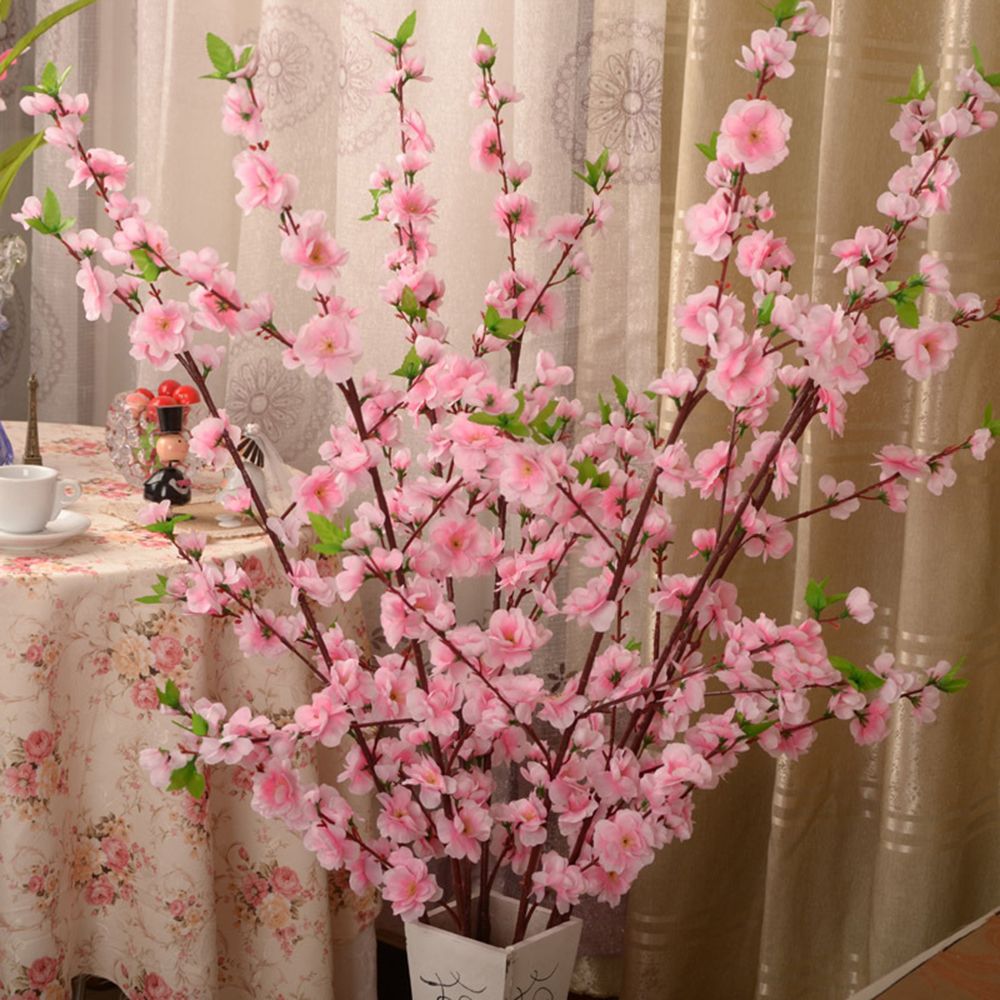 1.25m Artificial Peach Blossom Lifelike Fade Resistance Peach Blossom Stems view 2