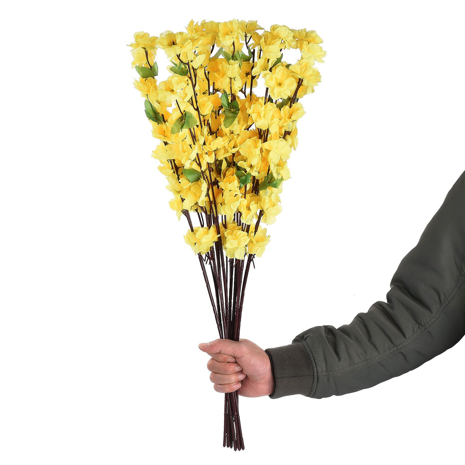 10 Pcs Yellow Artificial Flower Peach Blossom Branch Fake Blossom Flower Decor view 3