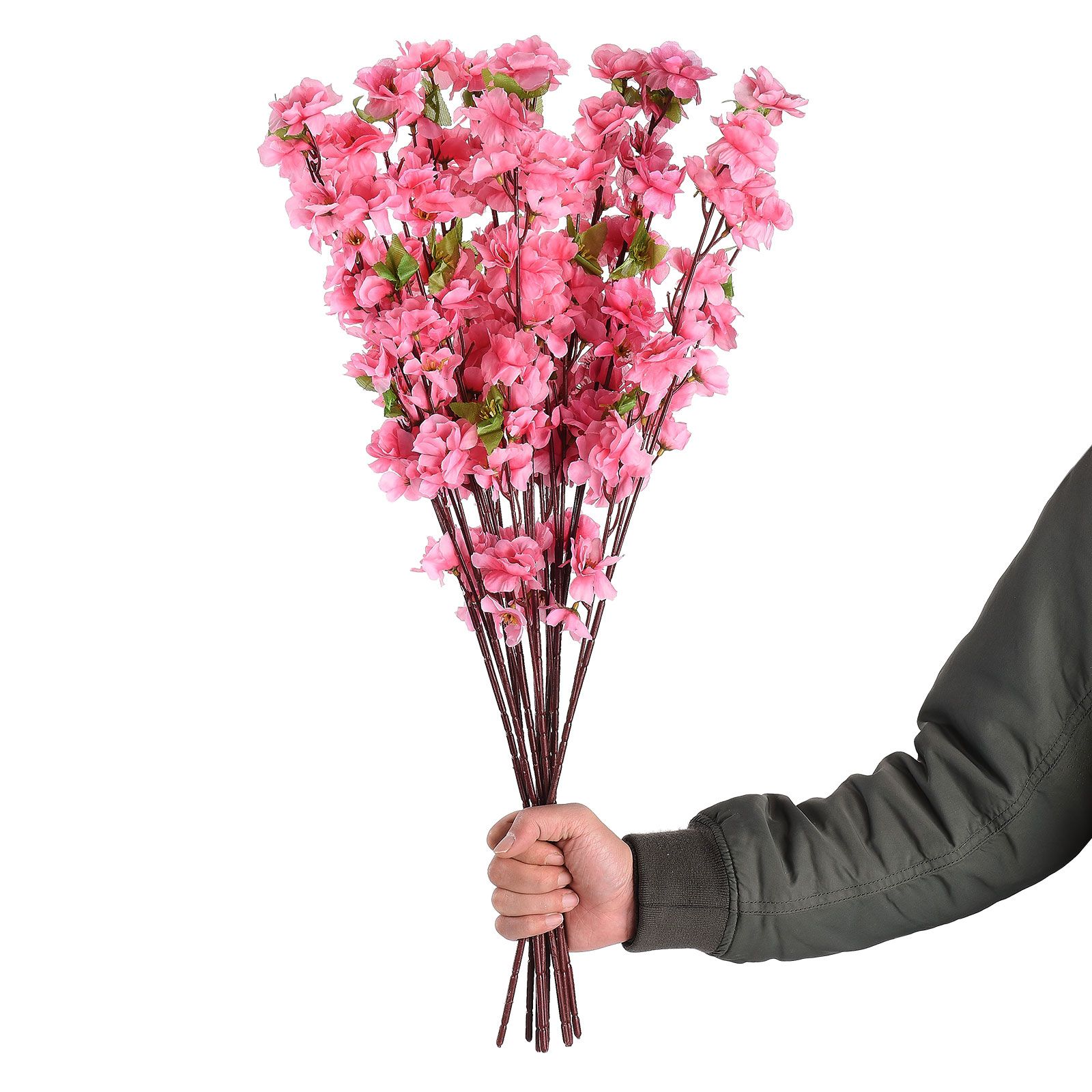 25.6in Artificial Peach Blossom Branch Faux Peach Flowers Branch Stem for DIY view 4