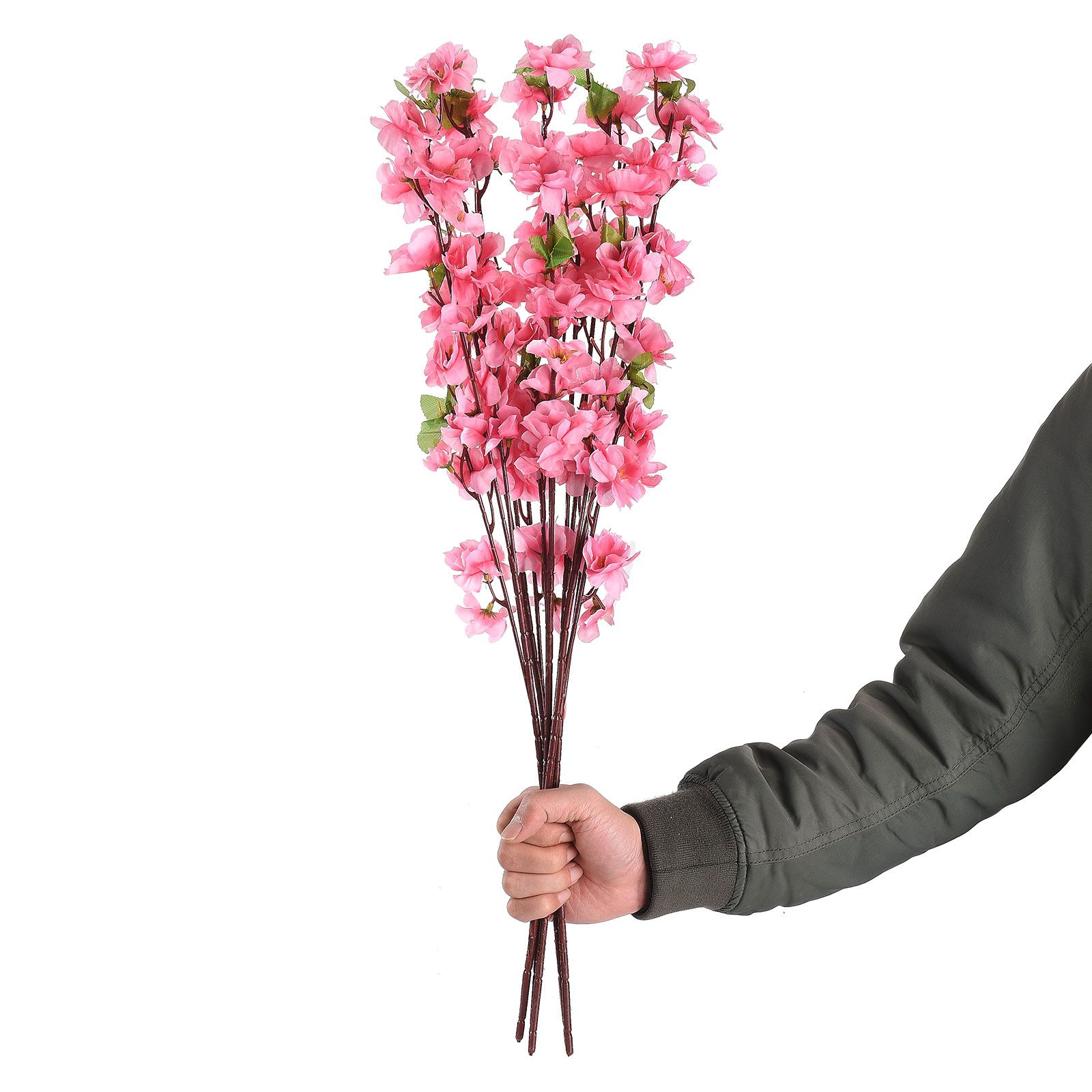 25.6in Artificial Peach Blossom Branch Faux Peach Flowers Branch Stem for DIY view 6