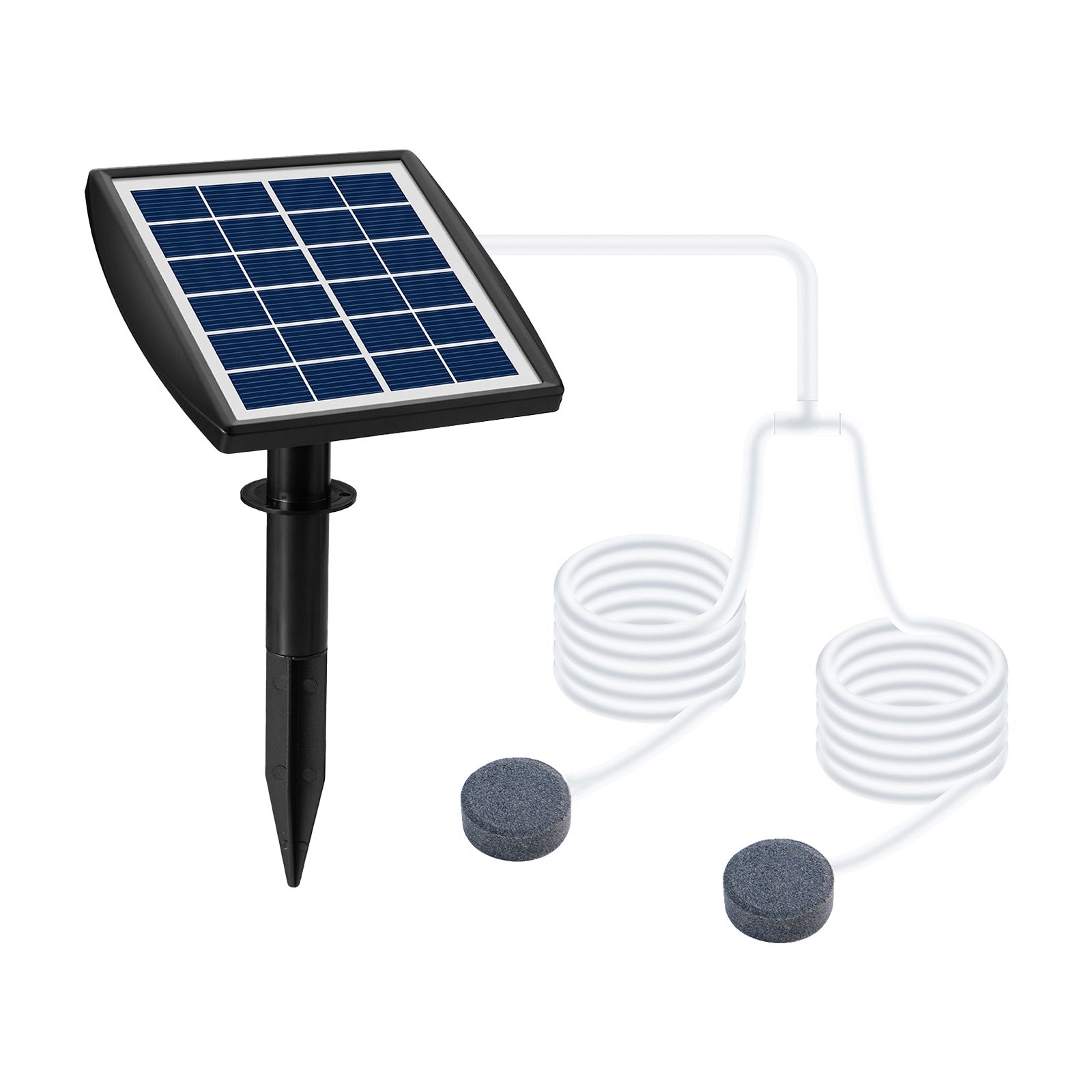 6V 2W Plug-in Solar Oxygen Pump with 8.2ft Pipe 2 Air Bubble Stones Fish Tank