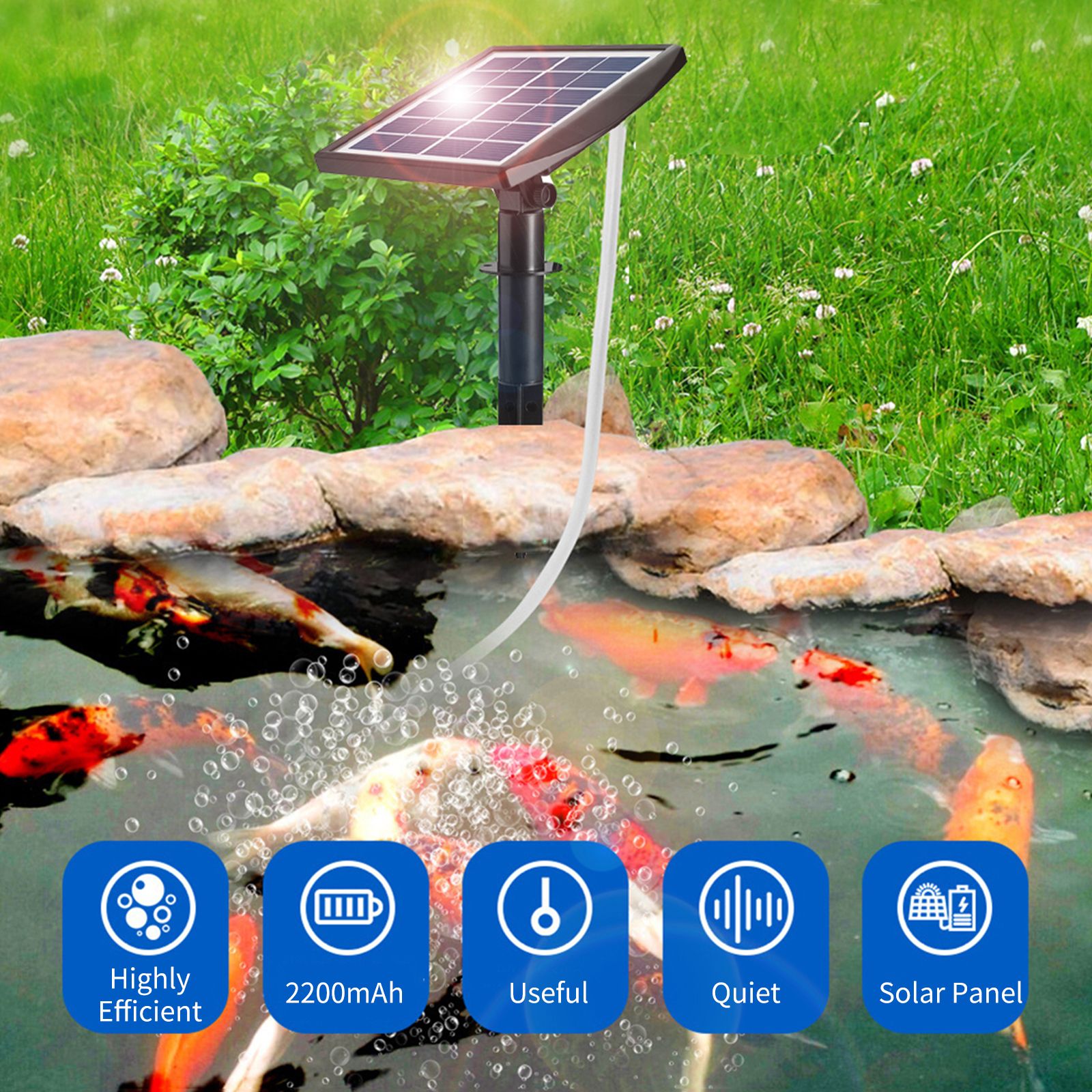 6V 2W Plug-in Solar Oxygen Pump with 8.2ft Pipe 2 Air Bubble Stones Fish Tank view 2
