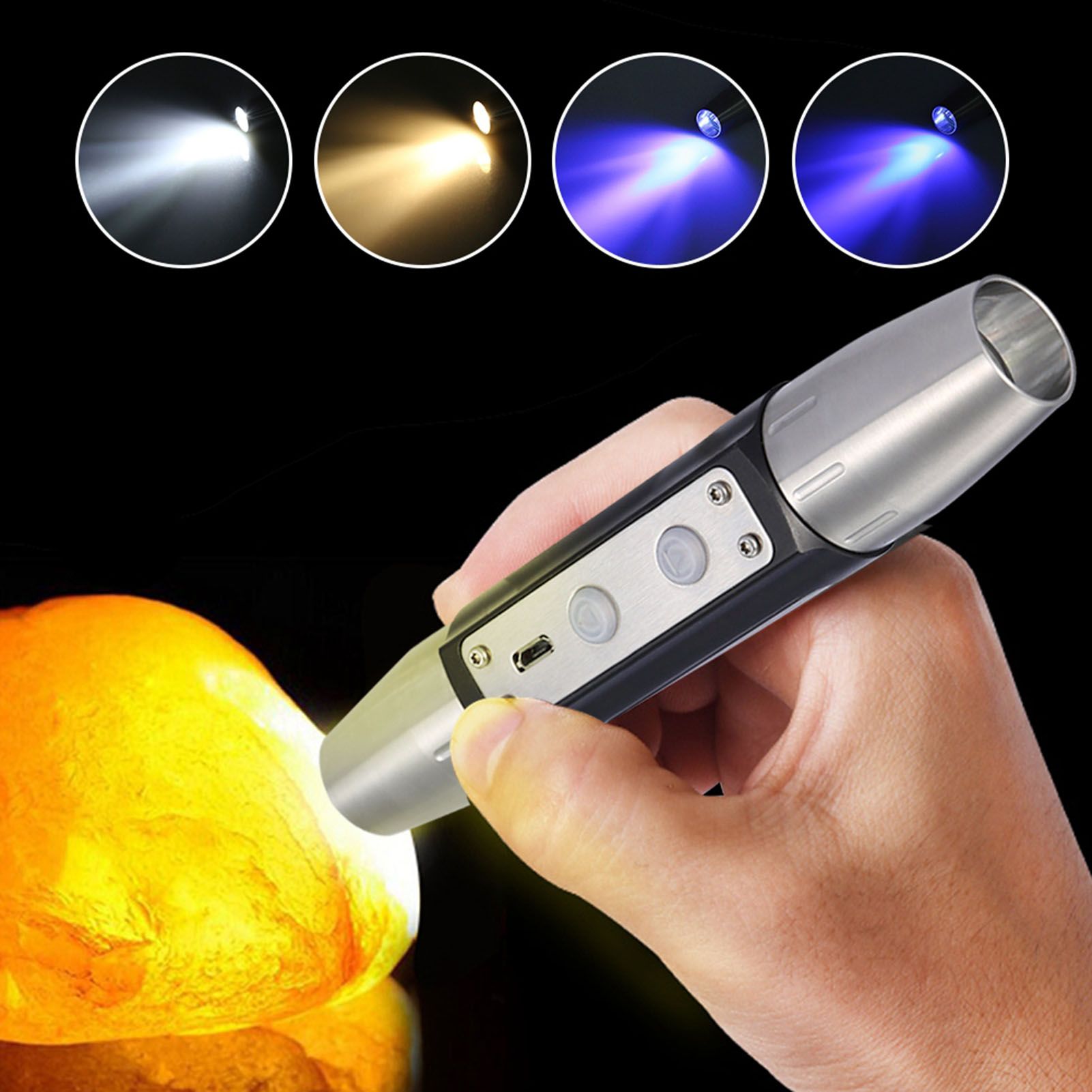 DX4 USB Rechargeable 4 Lights Expert Jade Flashlight Bright Torch for Jewelry view 3