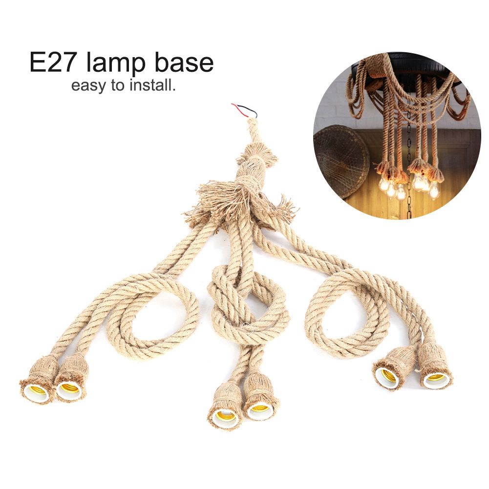 E27 Lamp Base 1m Hemp Rope Cord Electric Wire DIY Pendant Decorative Bulb with