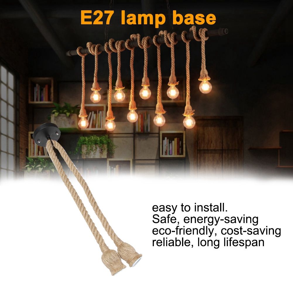 E27 Lamp Base 1m Hemp Rope Cord Electric Wire DIY Pendant Decorative Bulb with view 6