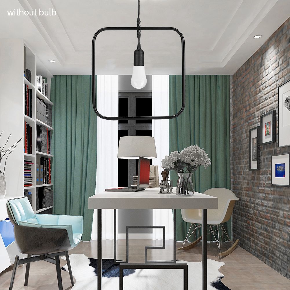 E27 Modern LED Lamp Dining Room Bar Geometric Hanging Light Iron Frame Black view 3