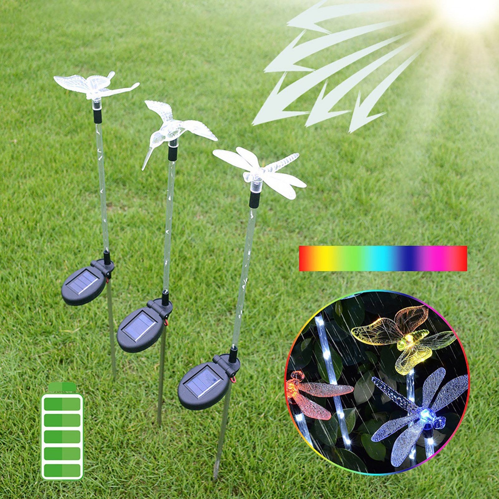 3pcs Solar Powered LED Colorful Outdoor Waterproof Stake Light for Lawn Garden view 5