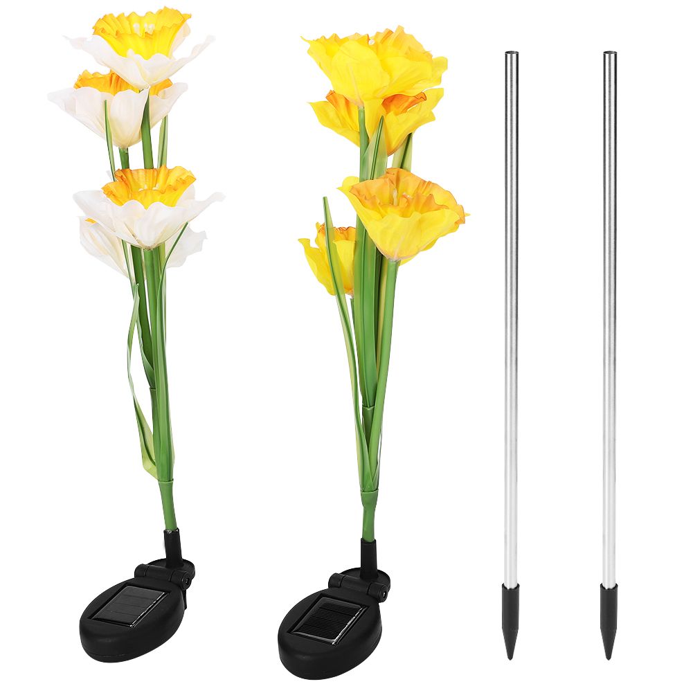 Outdoor Solar Powered LED 4 Daffodil Flowers Lights Lamp for Garden Patio view 2