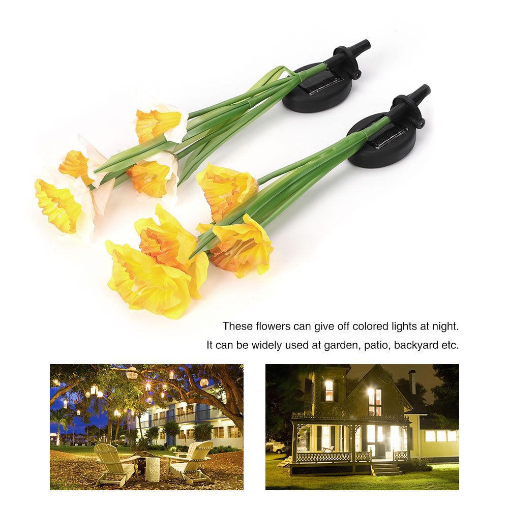 Outdoor Solar Powered LED 4 Daffodil Flowers Lights Lamp for Garden Patio view 9