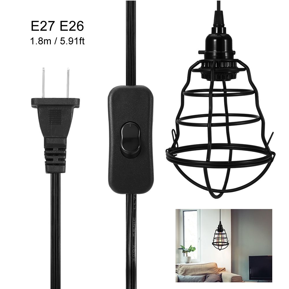 E27 E26 Light Lamp Bulb Holder Base Light Socket Cable Cord (with Iron Mesh Cover) view 7