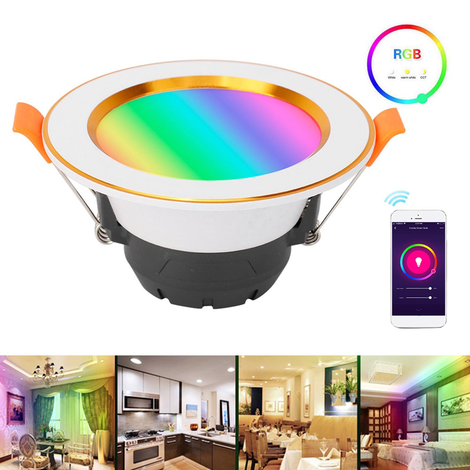 7W RGB+W Smart WIFI LED Downlight Ceiling Light Voice APP Control Lamp for view 6