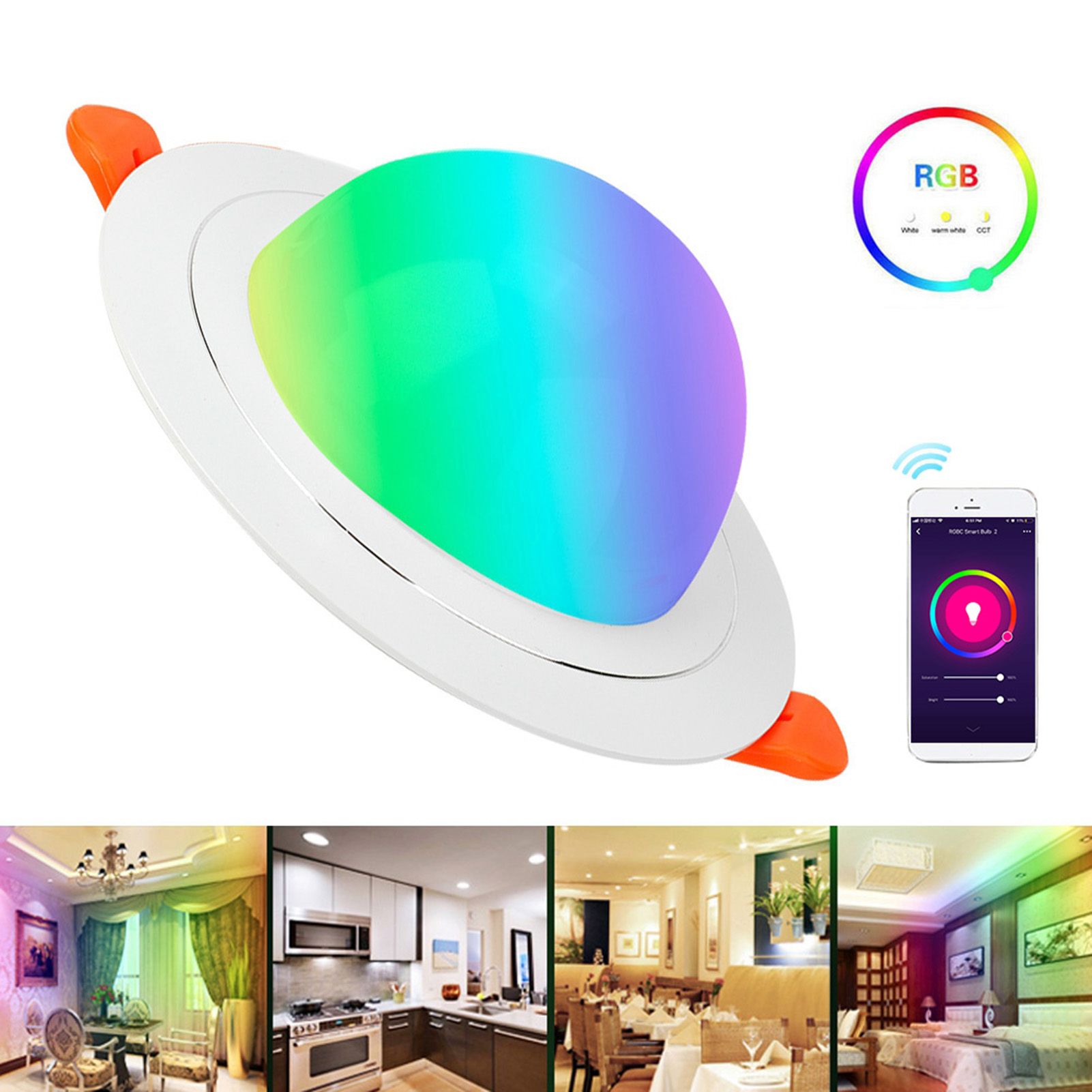 White 7W RGB+W Smart WIFI LED Downlight Ceiling Light Voice APP Control Lamp view 4