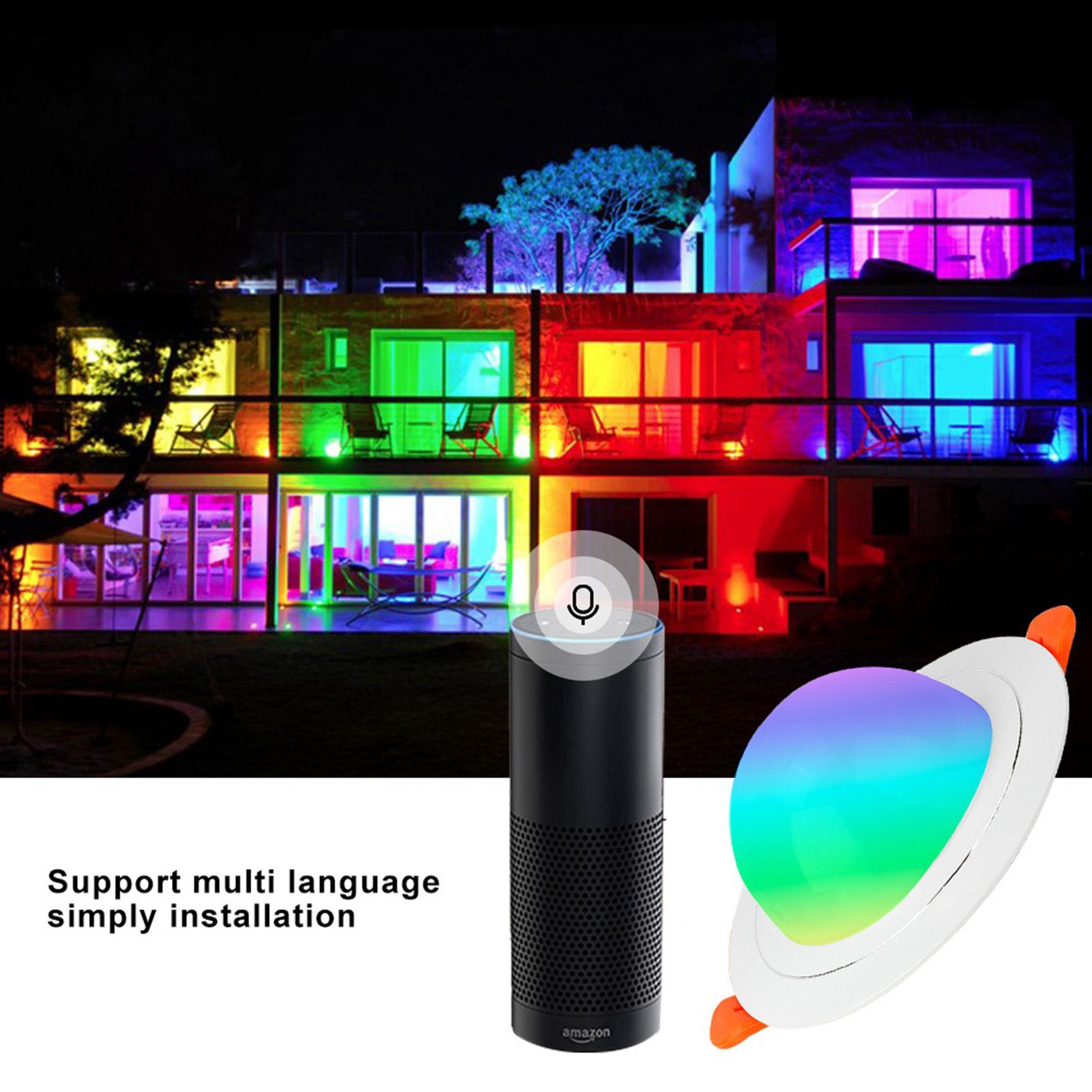 White 7W RGB+W Smart WIFI LED Downlight Ceiling Light Voice APP Control Lamp view 8