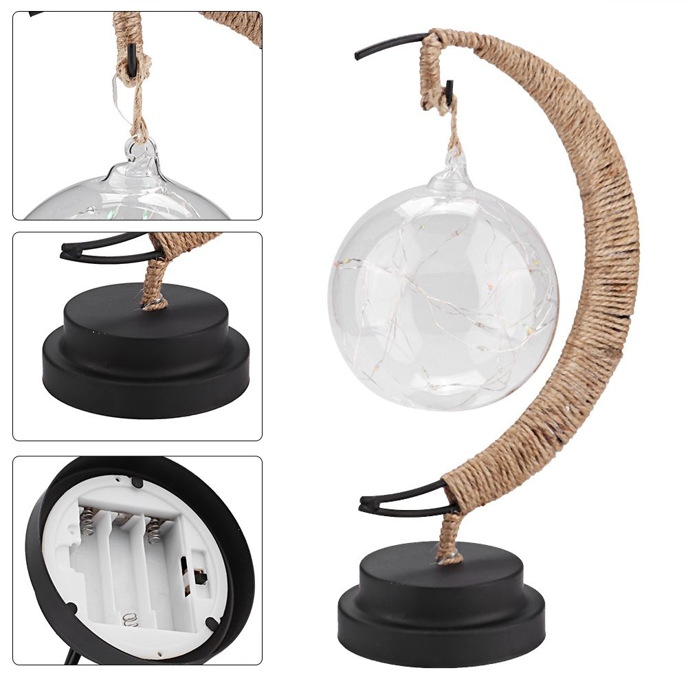 Glass Ball Moon Iron Art Decoration Night Light with LED Copper Wire Lamp view 3