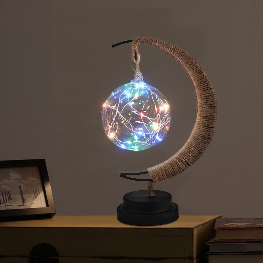 Glass Ball Moon Iron Art Decoration Night Light with LED Copper Wire Lamp view 6