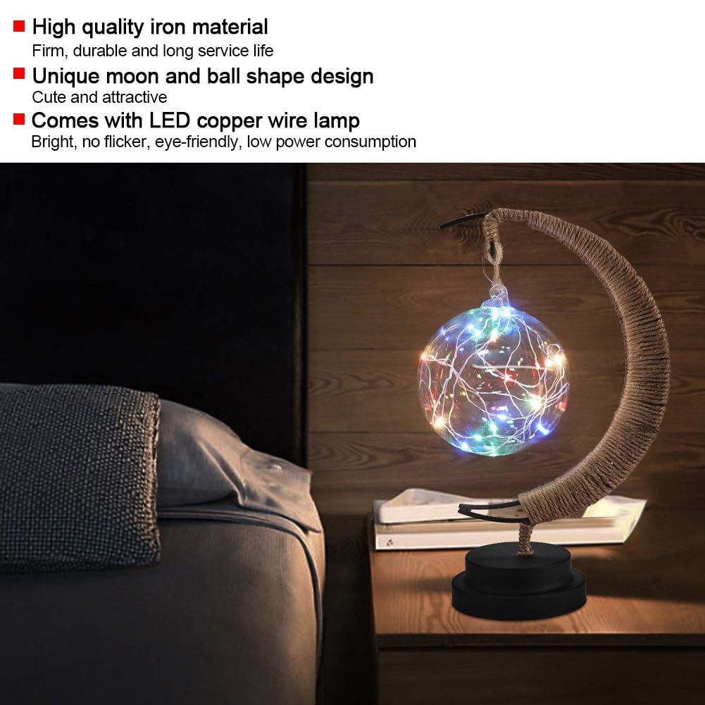 Glass Ball Moon Iron Art Decoration Night Light with LED Copper Wire Lamp view 10
