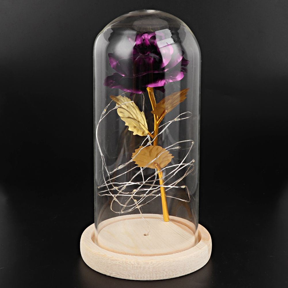 LED Rose Bedside Lamp Glass Night Light Birthday Gift Home Decoration (Purple) view 3