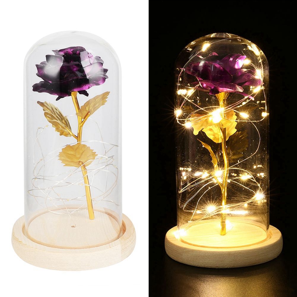 LED Rose Bedside Lamp Glass Night Light Birthday Gift Home Decoration (Purple) view 4