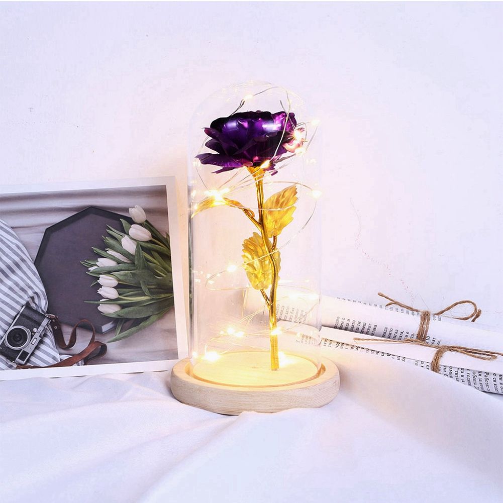 LED Rose Bedside Lamp Glass Night Light Birthday Gift Home Decoration (Purple) view 5